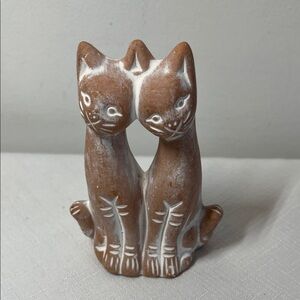Two Cat Friends, Small Vintage Collectible, Terracotta Ceramic Sculpture